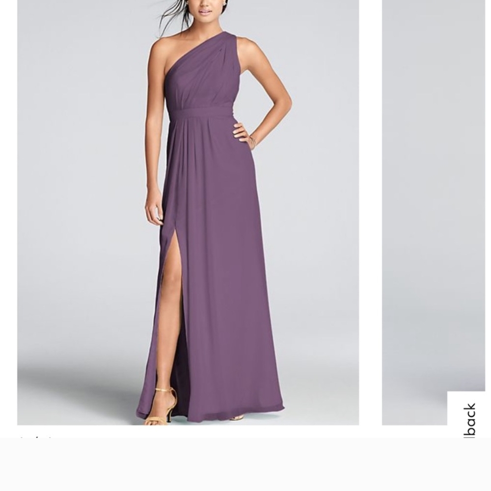 David's Bridal Purple Asymmetrical One Shoulder Gown